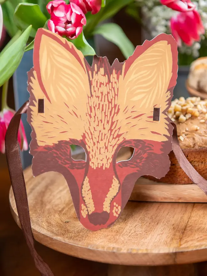 red fox recycled paper mask greeting card