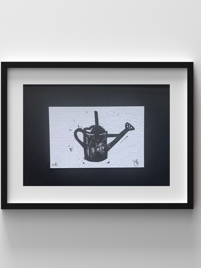 watering can linocut print