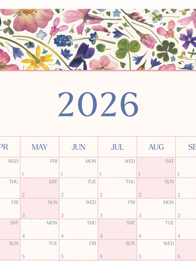 Botanical Pressed Flower Wall Planner – Floral print 2026 calendar and organiser for studios, home offices, and workspaces. Great for family planning, university schedules, and annual organisation. Beautiful nature-themed stationery gift.