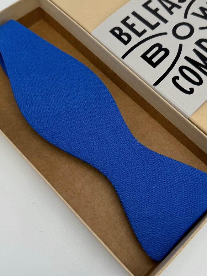 Cobalt Blue Irish Linen Self-Tie handmade by the Belfast Bow Company