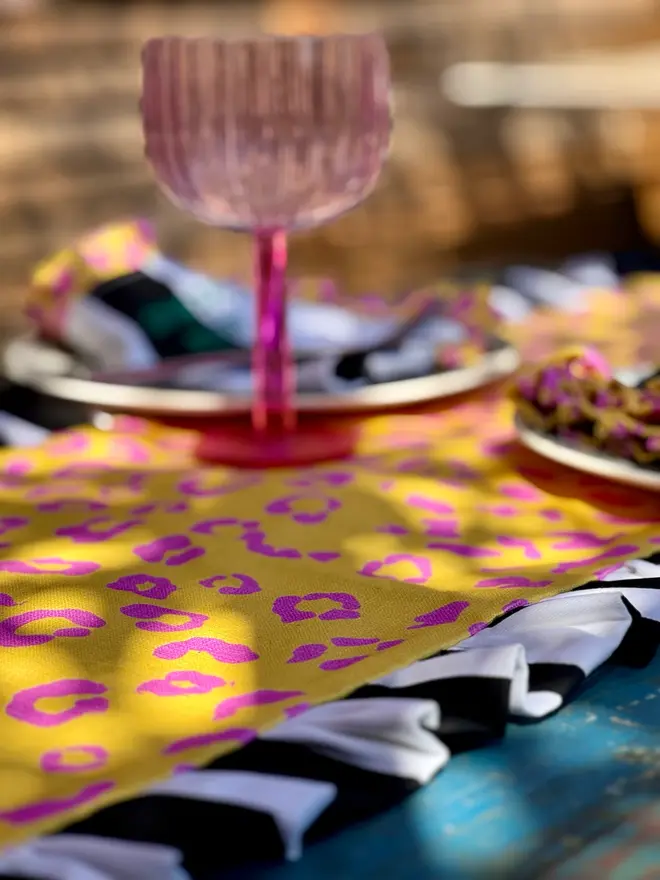 pink yellow zebra leopard print table runner