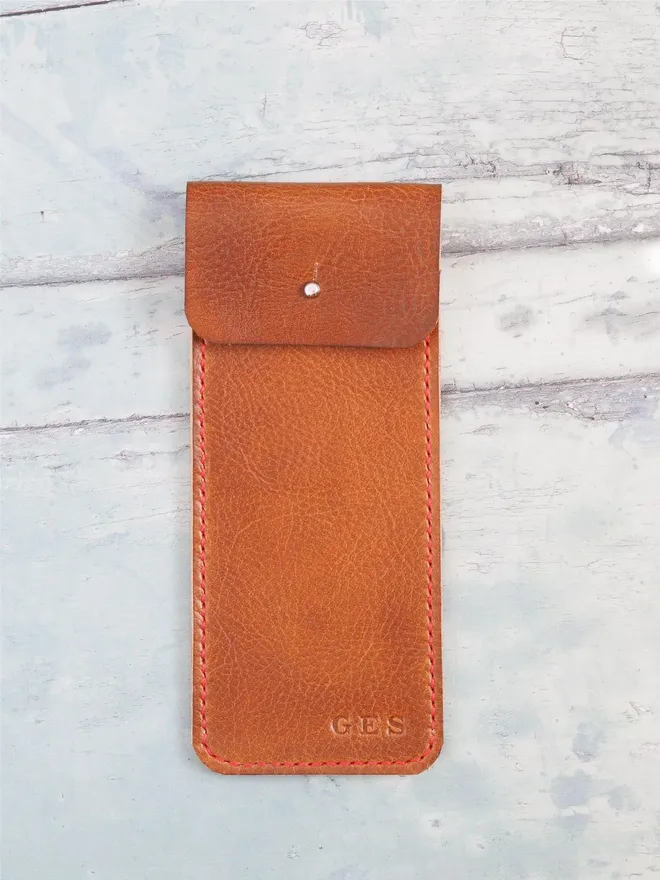 hand dyed tan brown personalised pencil sleeve