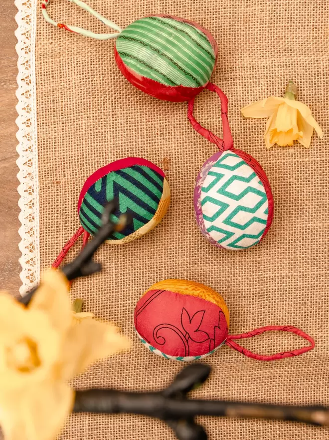 Upcycled Sari Easter Decorations