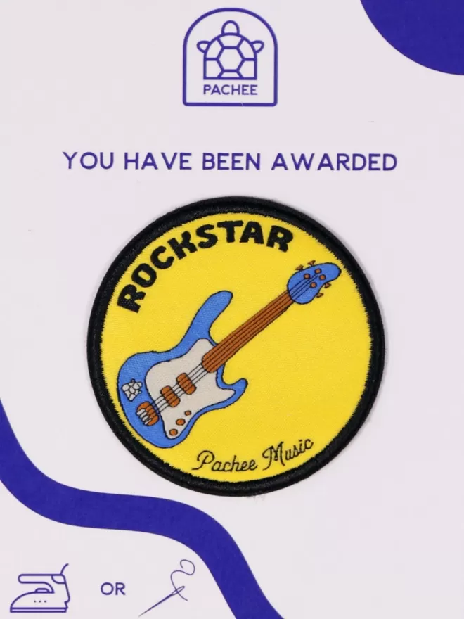 The Rockstar Patch is seen on the blue and white Pachee gift card.