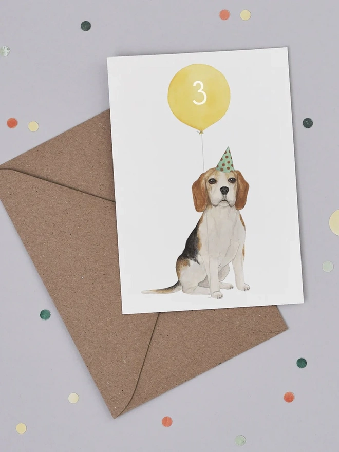 Balloon Beagle Birthday Cards 3 Years