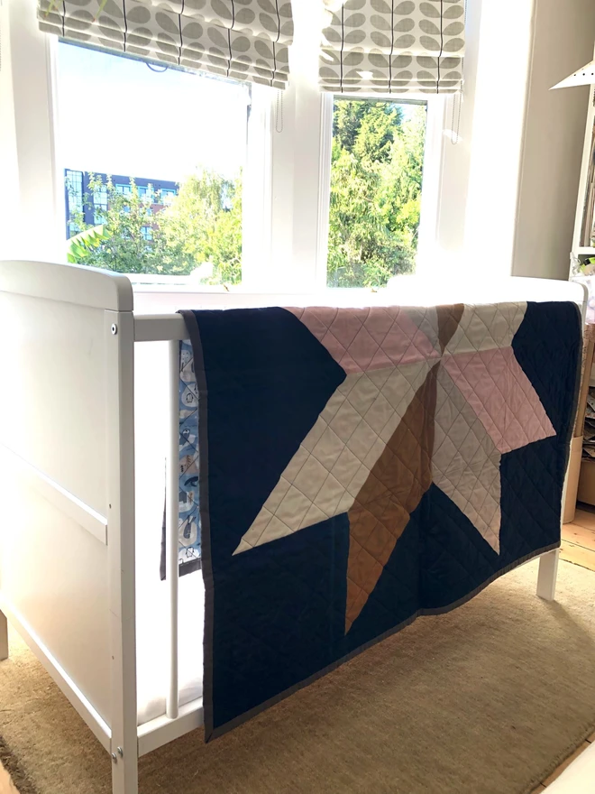 Winter Star Cotton Baby Quilt. A Star design small quilt for children or baby play mat.