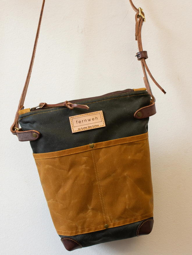waxed cotton cross body field bag