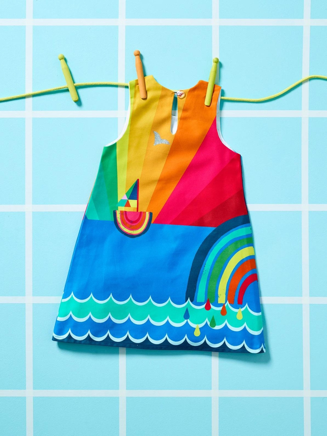 girls' rainbow summer holiday dress back