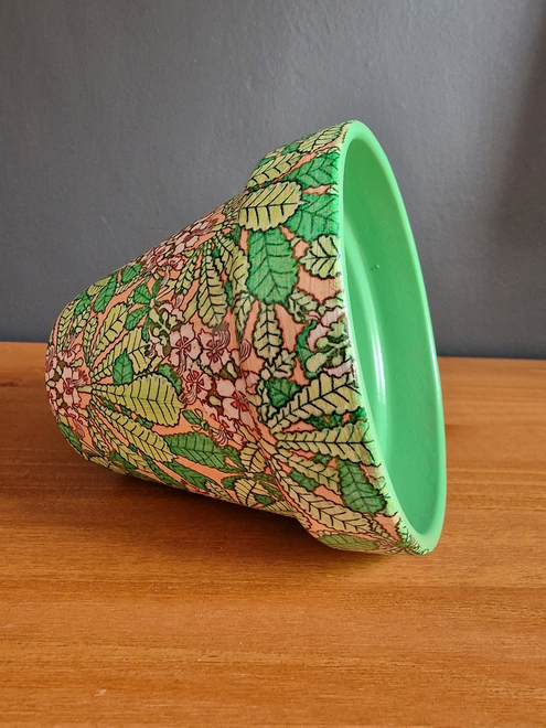 Art nouveau botanical design Plant Pot suitable for indoor or outdoor use.  15 cm in diameter and 13.7 cm in height
