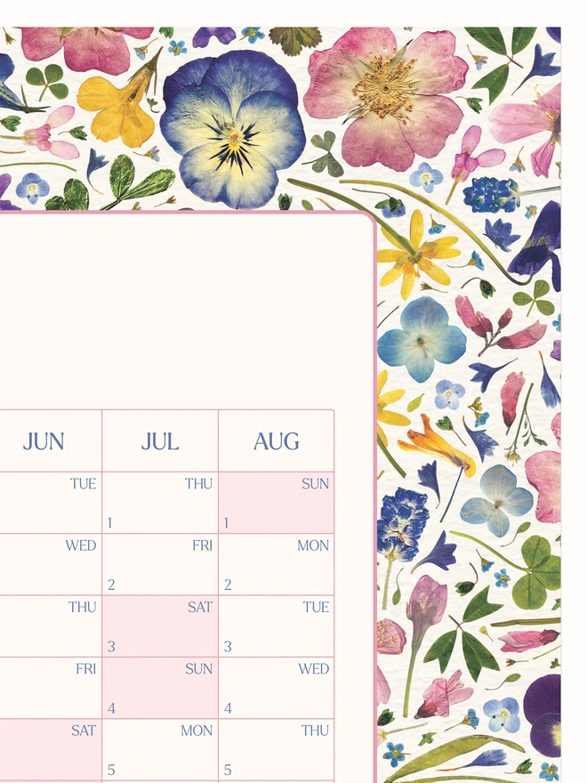 Botanical Pressed Flower Wall Planner - Floral print 2026-2027 Academic Year calendar for academic settings, studios, home offices, and workspaces. Great for student planning, university schedules, and annual organisation. Beautiful nature-themed stationery gift.