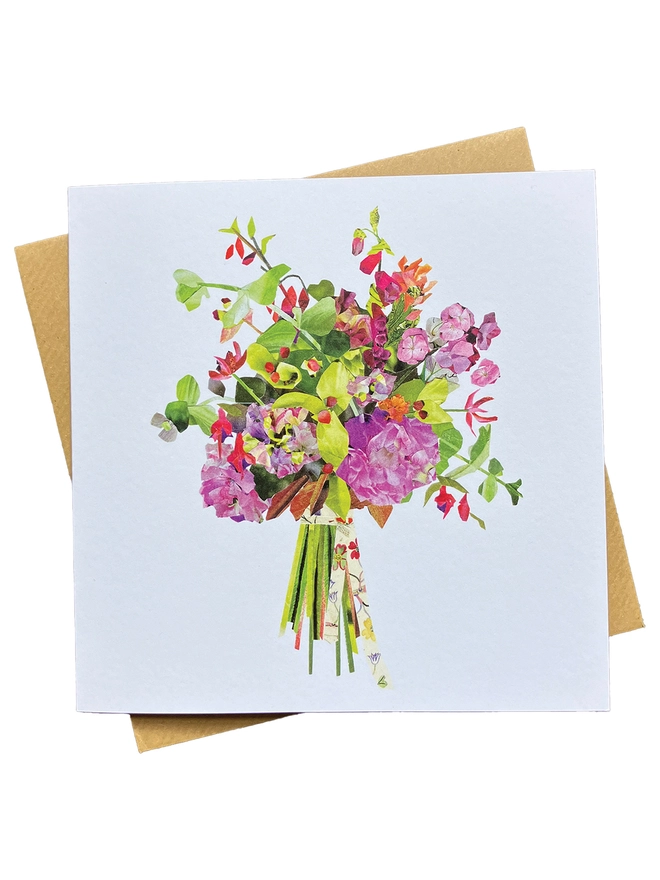 Recycled Paper Collage Card of a Bouquet of Hydrangeas