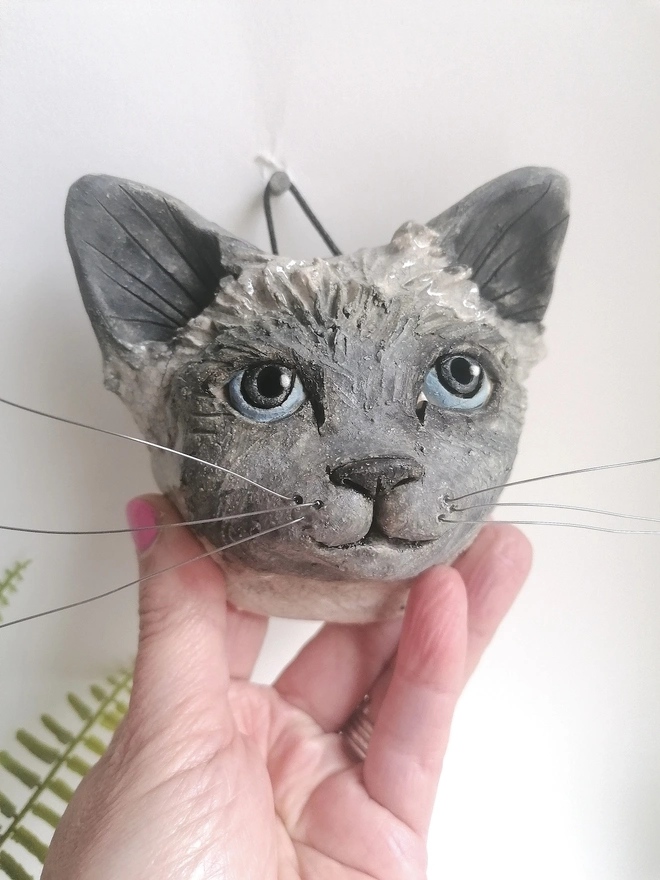 Ceramic Cat Head Sculpture