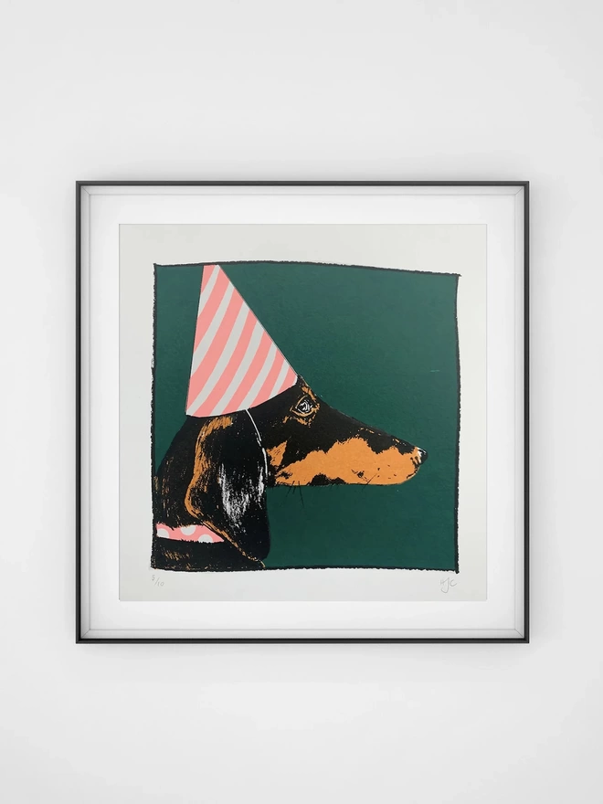 Dachshund in a Party Hat Green Screen Print 