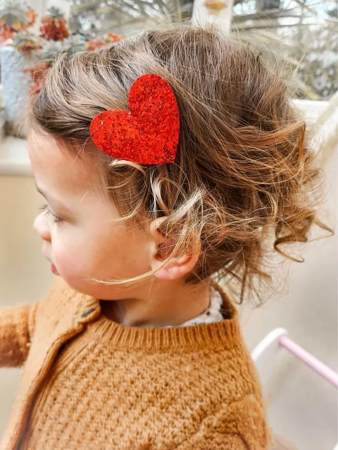 Valentine's Red Glitter Heart Hair Clip