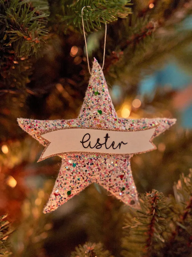 Personalised glitter star Christmas decoration