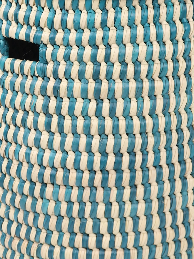 close detail turquoise check laundry basket weave