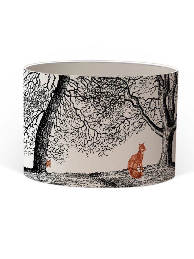 Handmade fox lampshade inspired by woodland walks and British countryside cottage style.