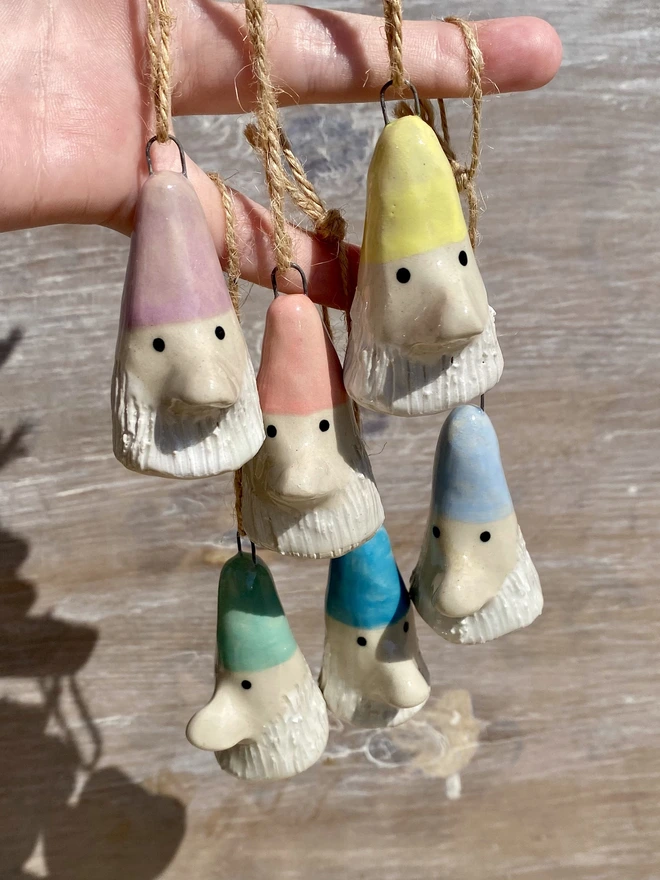 ceramic gnome hanging decorations group
