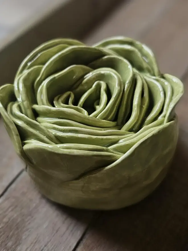sage olive dusty green ceramic flower for wall art decor handmade pottery 
