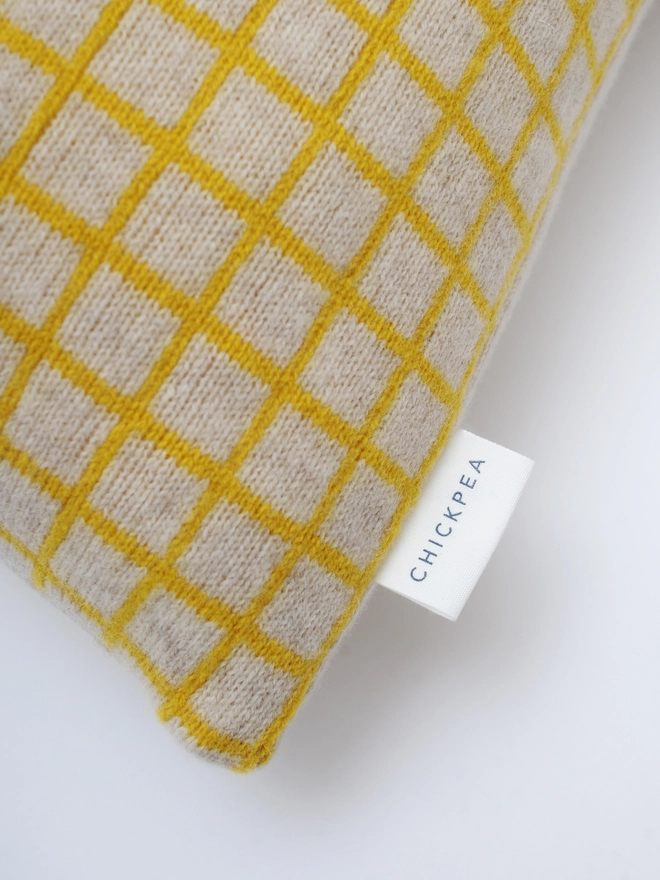 grid yellow lambswool cushion