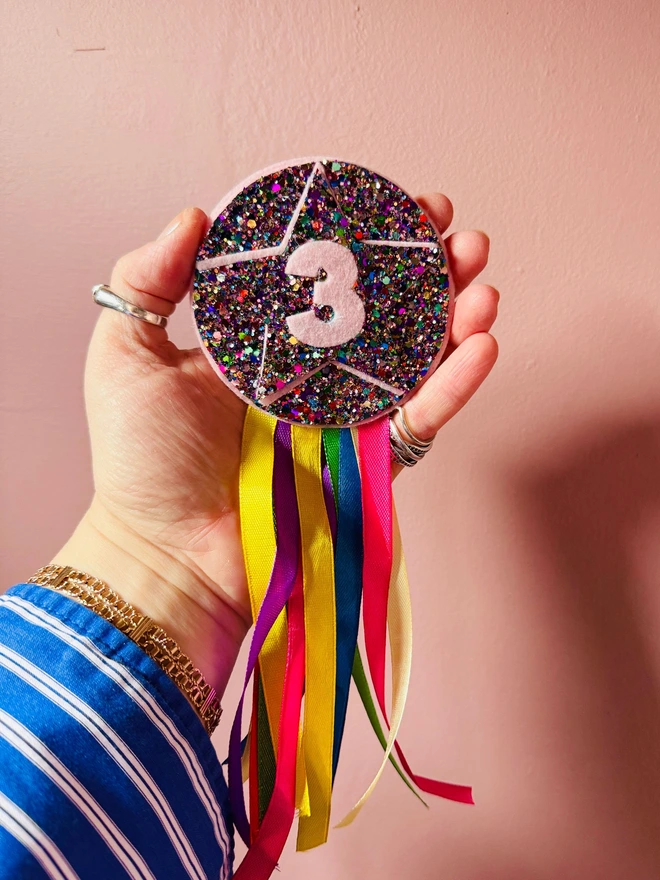 Glitter badge birthday badge number badge happy birthday birthday kids handmade badge