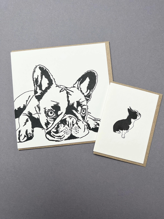 BIg and little Frenchie letterpress printed cards