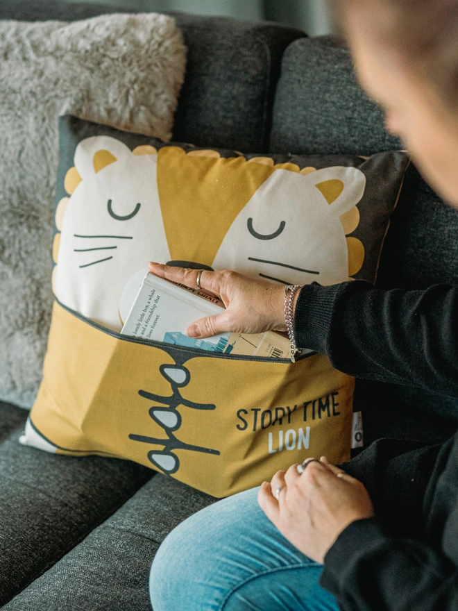 Hug and Fable Lion Pocket Story Cushion