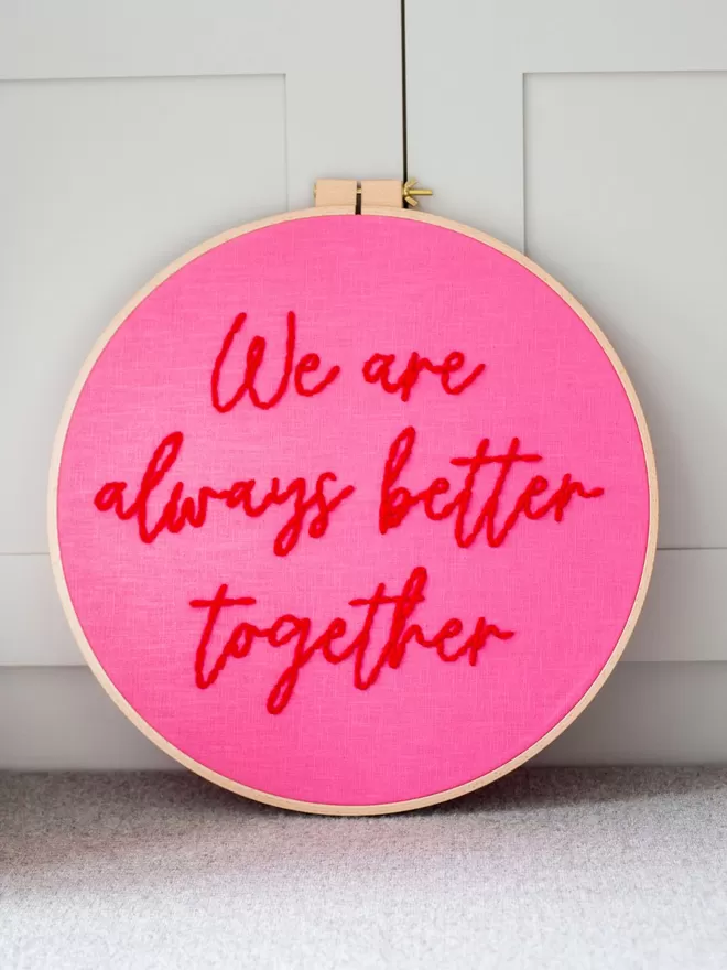 Positive words hand stitched hoop