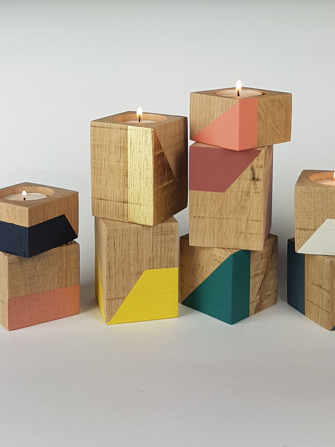 Tiny Geometric Design Wooden Cube Candle