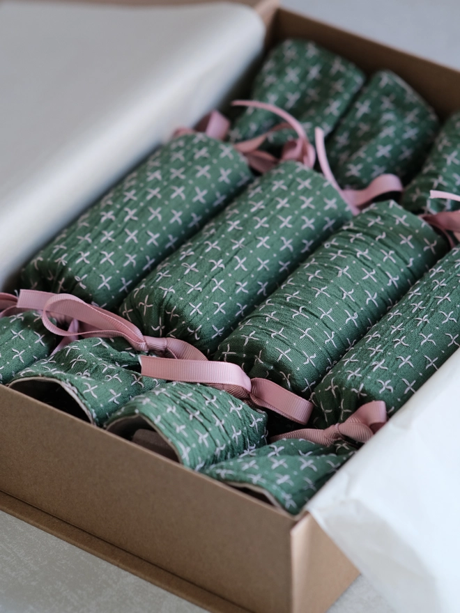 Self fill, reusable embroidered linen christmas cracker