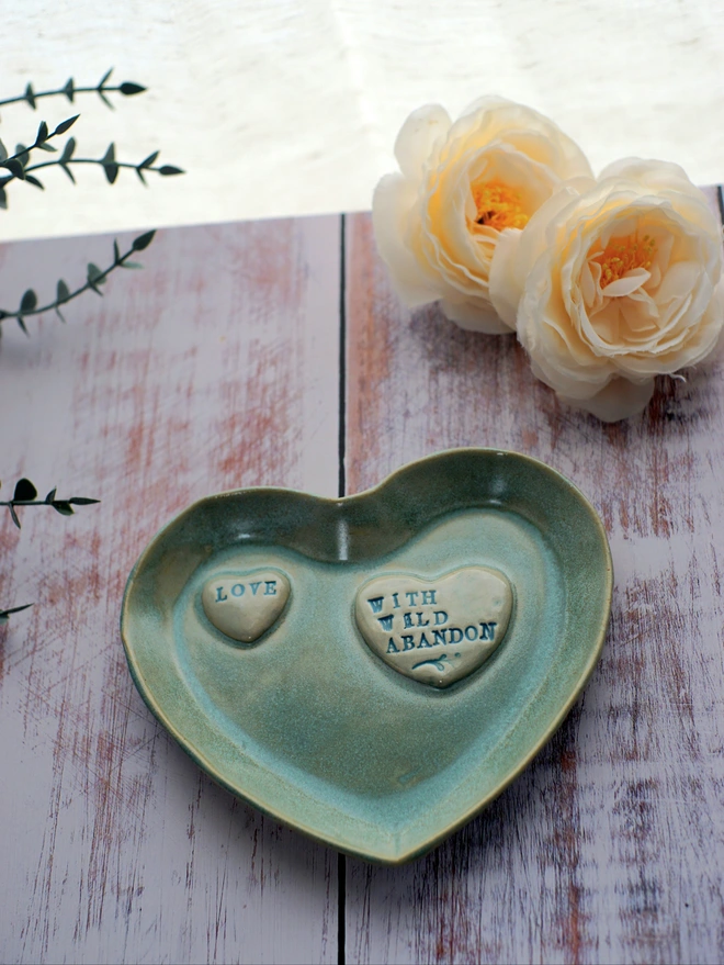 jewellery dish, heart dish, heart jewellery dish, heart trinket dish, ceramic heart dish, gift for mothers day, gift for friends, gift for sister, Jenny Hopps pottery