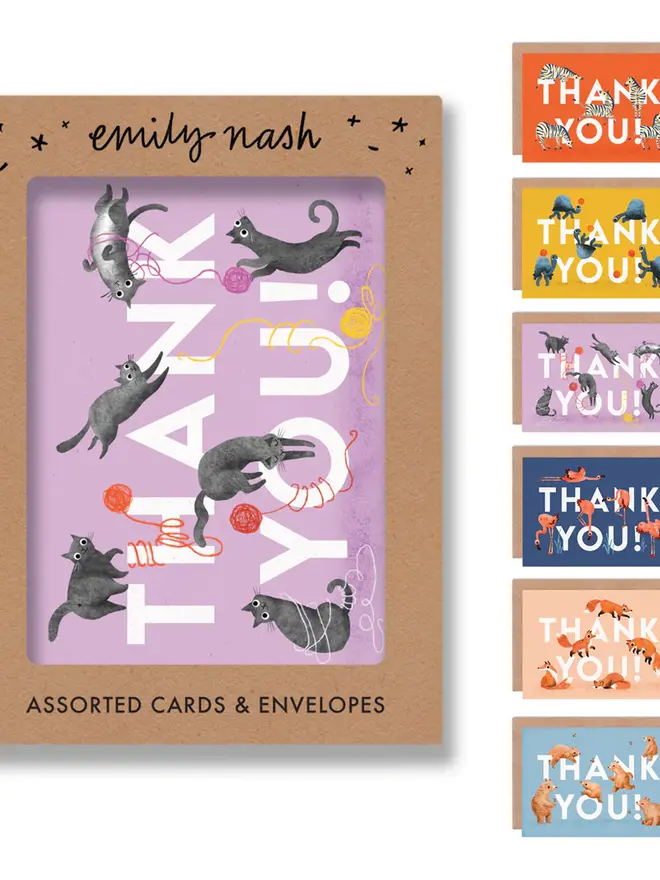 illustrated animal thank you card pack