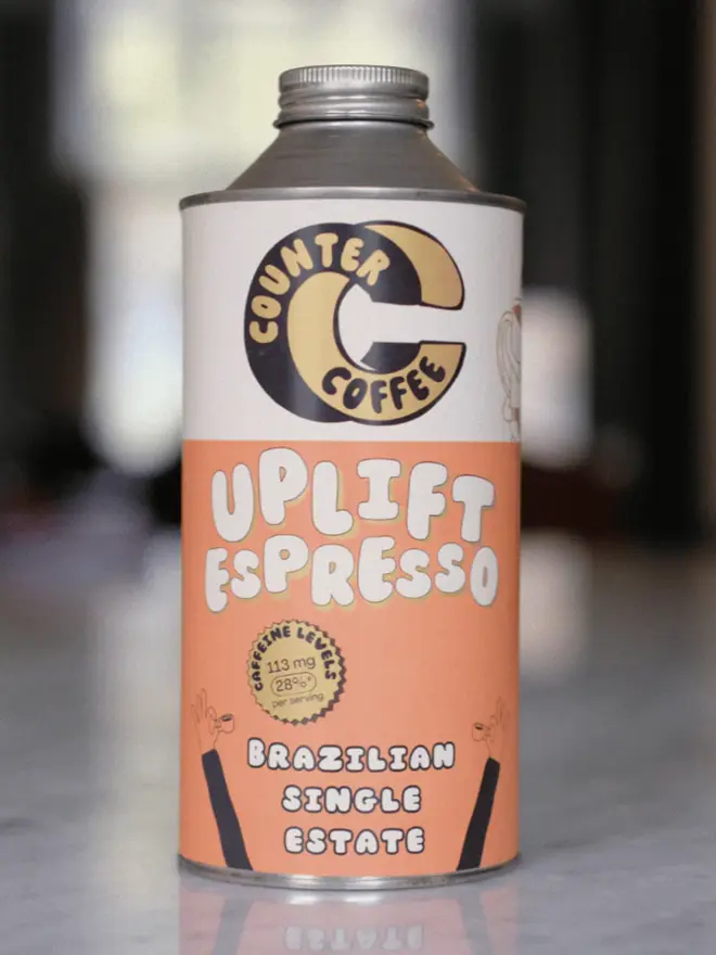 Uplift Espresso. A jar of coffee beans from Counter Coffee.