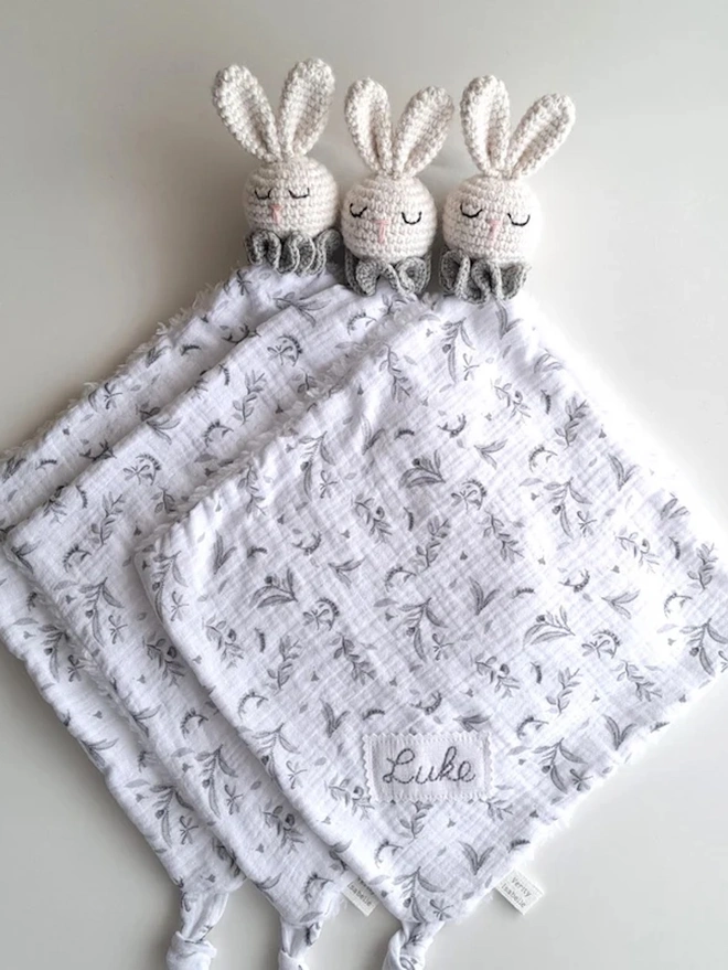Personalised Grey Bunny Snuggle Comforter