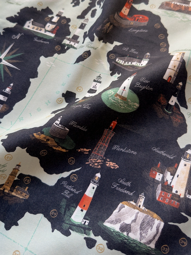 Lighthouses of the UK and Ireland Tea Towel Close Up
