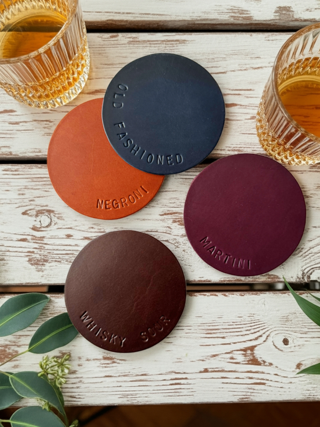 set of 4 leather coasters