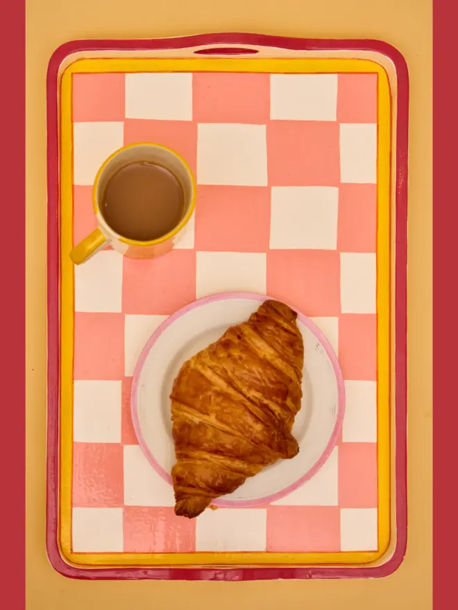 Checkerboard Hand-Painted Tray - Pink