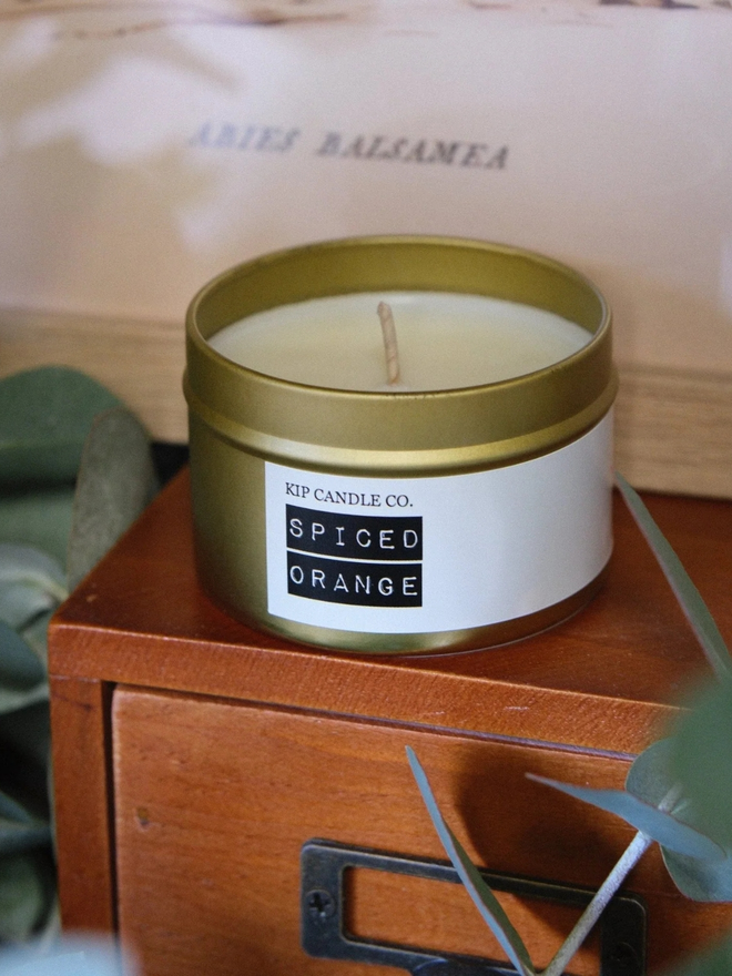 Spiced orange travel tin scented Christmas candle