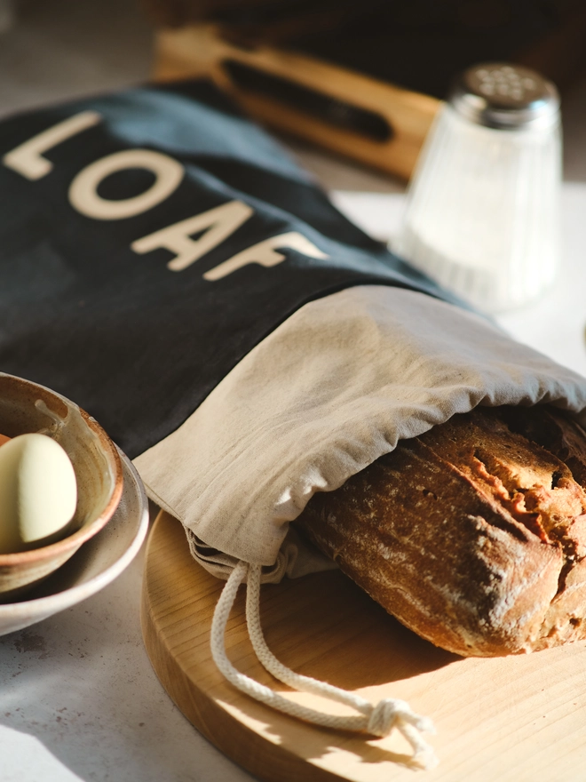 Linen Navy Bread Bag