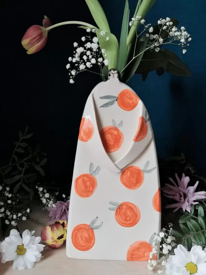 Greta Oranges ceramic unique hand painted vase