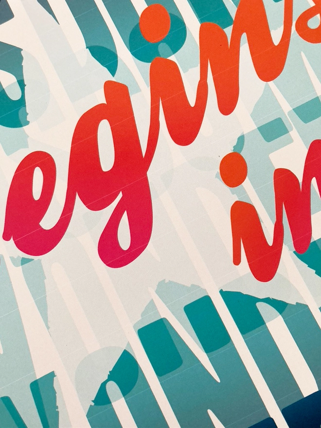 Detail from a multicoloured typographic print of Socrate’s famous quote - “Wisdom Begins In Wonder”
