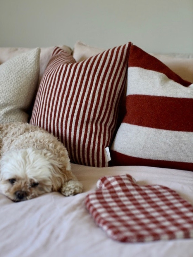 stripe rust red lambswool cushions