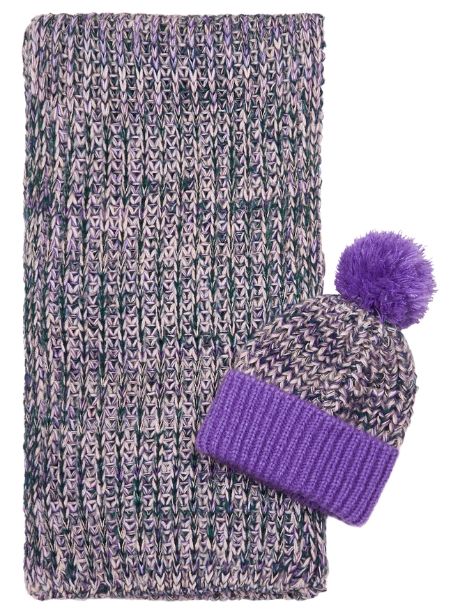 Purple Knitted Chunky Beanie Bobble Hat