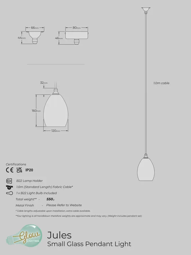 Small Jules Pendant Specification sheet