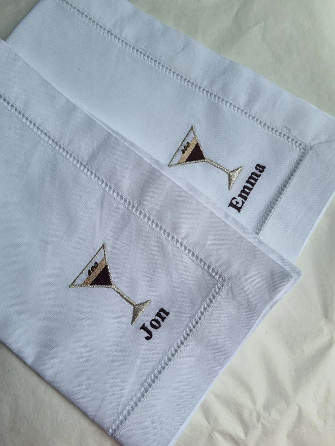 Embroidered Espresso Martini Napkins with initials