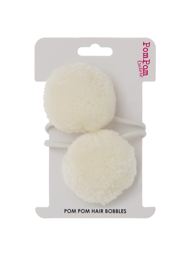 pom pom hair bobble elastic set of 2 4cm cream 