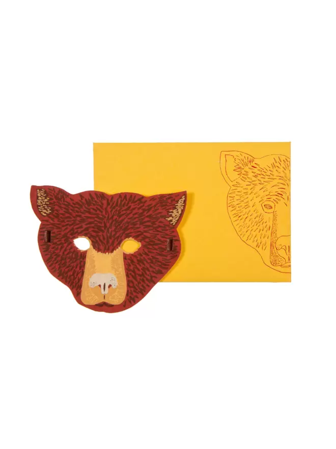 Full shot of image of brown bear head and matching envelope with an bear motif