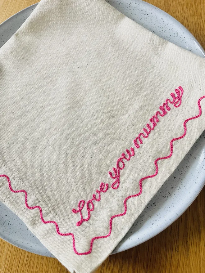 Love you mummy embroidered napkin