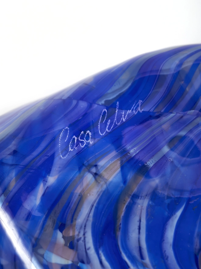 handmade Murano glass trinket dish heart shaped with blue