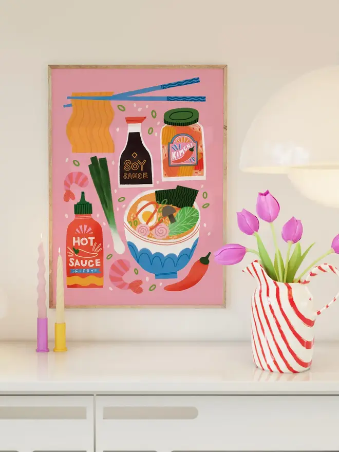 A4 Ramen Ingredients Digital Illustration Print